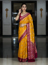 Banarasee Handloom Pure Chiffon Saree With Resham Work & Contrast Border-Yellow & Pink