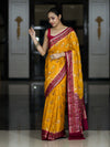 Banarasee Handloom Pure Chiffon Saree With Resham Work & Contrast Border-Yellow & Pink