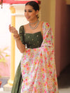 Banarasee Chanderi Silk Lehenga & Blouse With Crepe Silk Dupatta-Olive Green