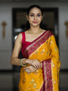 Banarasee Handloom Pure Chiffon Saree With Resham Work & Contrast Border-Yellow & Pink