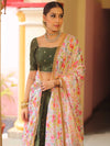 Banarasee Chanderi Silk Lehenga & Blouse With Crepe Silk Dupatta-Olive Green
