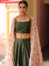 Banarasee Chanderi Silk Lehenga & Blouse With Crepe Silk Dupatta-Olive Green