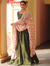 Banarasee Chanderi Silk Lehenga & Blouse With Crepe Silk Dupatta-Olive Green