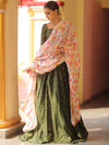 Banarasee Chanderi Silk Lehenga & Blouse With Crepe Silk Dupatta-Olive Green