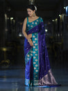 Banarasee Handloom Dual Tone Semi Silk Saree With Buti Design & Contrast Border-Violet & Teal Green