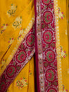 Banarasee Handloom Pure Chiffon Saree With Resham Work & Contrast Border-Yellow & Pink
