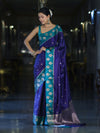 Banarasee Handloom Dual Tone Semi Silk Saree With Buti Design & Contrast Border-Violet & Teal Green
