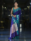 Banarasee Handloom Dual Tone Semi Silk Saree With Buti Design & Contrast Border-Violet & Teal Green