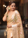 Banarasee Faux Georgette Saree With Gold Zari & Resham Jaal Work-Gold