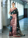 Banarasee Handloom Semi Silk Saree With Zari Buta Design & Contrast Border-Green & Maroon