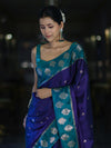 Banarasee Handloom Dual Tone Semi Silk Saree With Buti Design & Contrast Border-Violet & Teal Green