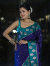 Banarasee Handloom Dual Tone Semi Silk Saree With Buti Design & Contrast Border-Violet & Teal Green