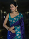 Banarasee Handloom Dual Tone Semi Silk Saree With Buti Design & Contrast Border-Violet & Teal Green