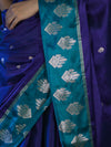 Banarasee Handloom Dual Tone Semi Silk Saree With Buti Design & Contrast Border-Violet & Teal Green