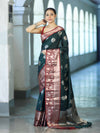 Banarasee Handloom Semi Silk Saree With Zari Buta Design & Contrast Border-Green & Maroon