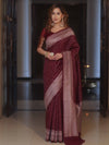 Banarasee Semi Chiffon Saree With Zari Buti & Border-Maroon