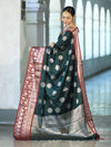 Banarasee Handloom Semi Silk Saree With Zari Buta Design & Contrast Border-Green & Maroon