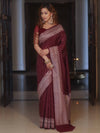 Banarasee Semi Chiffon Saree With Zari Buti & Border-Maroon