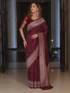 Banarasee Semi Chiffon Saree With Zari Buti & Border-Maroon