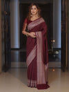 Banarasee Semi Chiffon Saree With Zari Buti & Border-Maroon