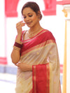 Banarasee Cotton Silk Mix Kota Checks Saree With Zari Design-White & Maroon