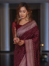 Banarasee Semi Chiffon Saree With Zari Buti & Border-Maroon