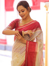 Banarasee Cotton Silk Mix Kota Checks Saree With Zari Design-White & Maroon