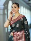 Banarasee Handloom Semi Silk Saree With Zari Buta Design & Contrast Border-Green & Maroon