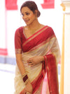 Banarasee Cotton Silk Mix Kota Checks Saree With Zari Design-White & Maroon