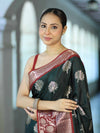 Banarasee Handloom Semi Silk Saree With Zari Buta Design & Contrast Border-Green & Maroon