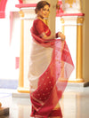 Banarasee Cotton Silk Mix Kota Checks Saree With Zari Design-White & Maroon