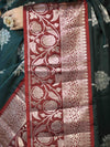 Banarasee Handloom Semi Silk Saree With Zari Buta Design & Contrast Border-Green & Maroon