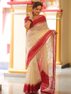 Banarasee Cotton Silk Mix Kota Checks Saree With Zari Design-White & Maroon