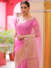 Banarasee Organza Mix Saree With Zari Border-Baby Pink