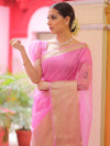 Banarasee Organza Mix Saree With Zari Border-Baby Pink