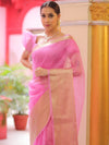 Banarasee Organza Mix Saree With Zari Border-Baby Pink