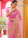 Banarasee Organza Mix Saree With Zari Border-Baby Pink