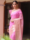 Banarasee Organza Mix Saree With Zari Border-Baby Pink