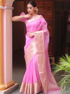 Banarasee Organza Mix Saree With Zari Border-Baby Pink