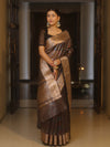 Banarasee Handwoven Plain Tissue Saree With Copper Zari Border-Multicolor