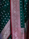 Banarasee Handloom Semi Katan Saree With Zari Buti Design & Contrast Border-Green & Maroon