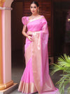 Banarasee Organza Mix Saree With Zari Border-Baby Pink