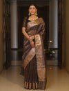 Banarasee Handwoven Plain Tissue Saree With Copper Zari Border-Multicolor