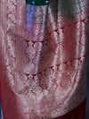 Banarasee Handloom Semi Katan Saree With Zari Buti Design & Contrast Border-Green & Maroon