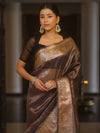 Banarasee Handwoven Plain Tissue Saree With Copper Zari Border-Multicolor