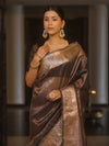 Banarasee Handwoven Plain Tissue Saree With Copper Zari Border-Multicolor