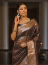 Banarasee Handwoven Plain Tissue Saree With Copper Zari Border-Multicolor