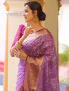 Banarasee Handwoven Organza Floral Embroidery Saree-Violet