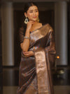 Banarasee Handwoven Plain Tissue Saree With Copper Zari Border-Multicolor