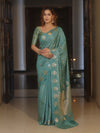 Banarasee Handwoven Semi Silk Saree With Zari Design-Pastel Green